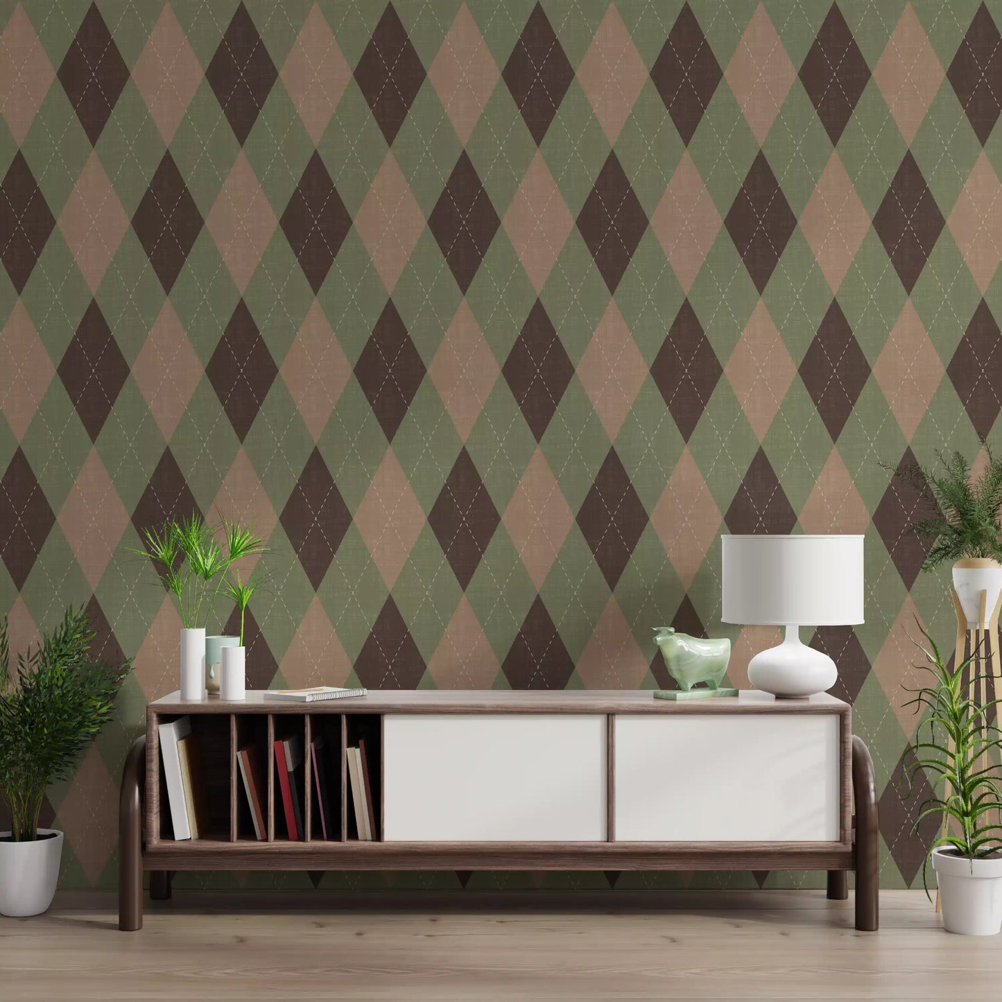 Winter Heritage - Argyle Harlequin Classic Diamond - Soft Muted Hue Wallpaper⁠