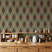 Winter Heritage - Argyle Harlequin Classic Diamond - Soft Muted Hue Wallpaper⁠
