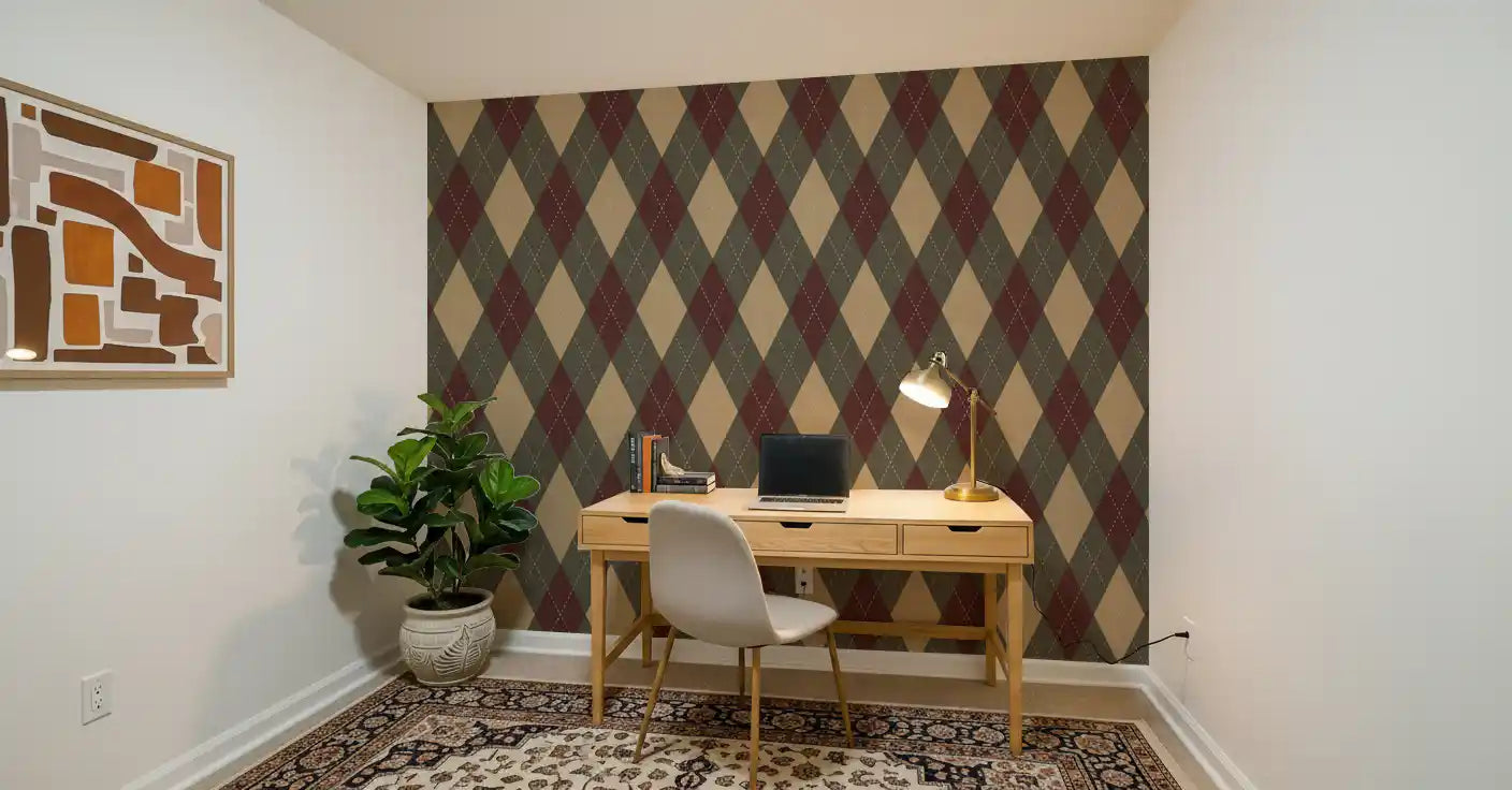 Winter Heritage - Argyle Harlequin Classic Diamond - Rich Warm Tones Wallpaper⁠