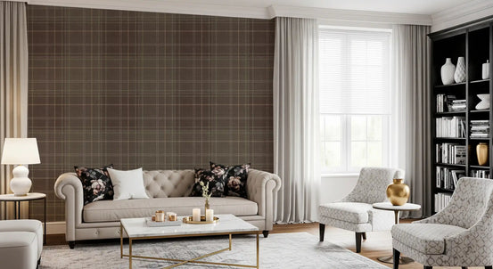 Winter Heritage - Tartan Checkerboard Plaid Block - Soft Taupe Blend Wallpaper⁠