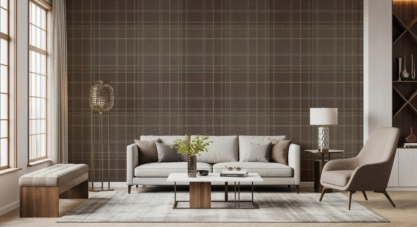 Winter Heritage - Tartan Checkerboard Plaid Block - Soft Taupe Blend Wallpaper⁠