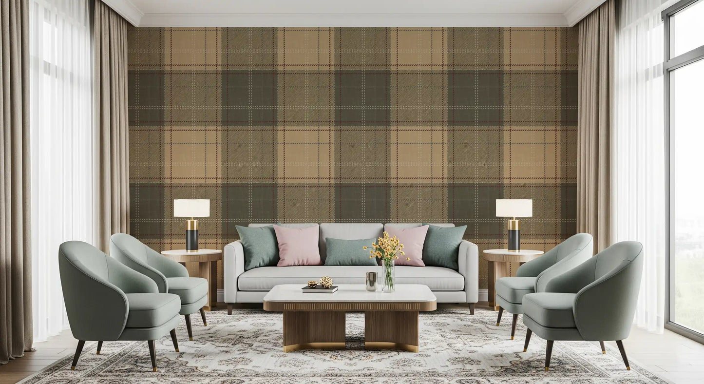 Winter Heritage - Tartan Checkerboard Plaid Block - Warm Earth Shade Wallpaper⁠