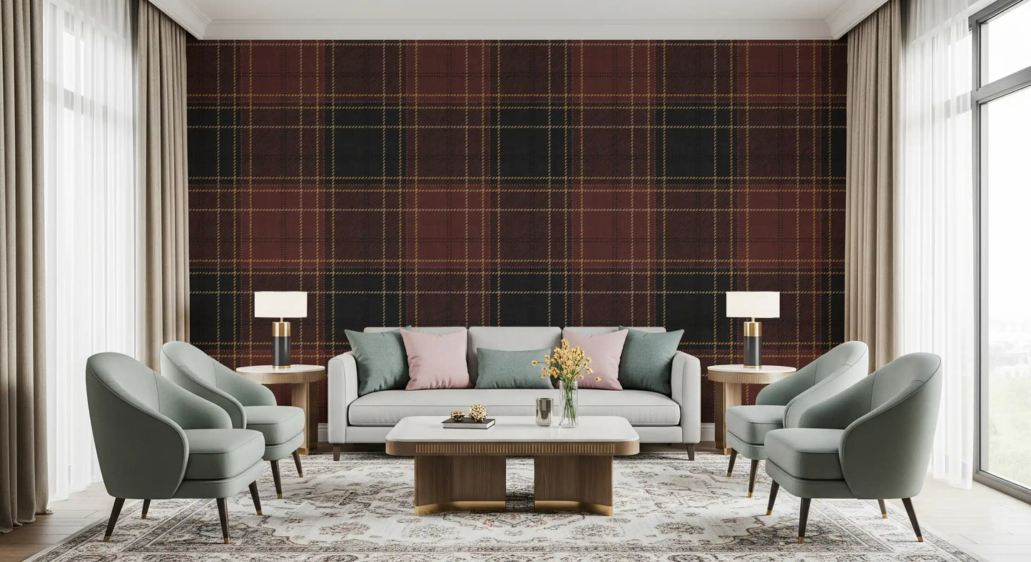 Winter Heritage - Tartan Checkerboard Plaid Block - Dark Moody Tone Wallpaper⁠