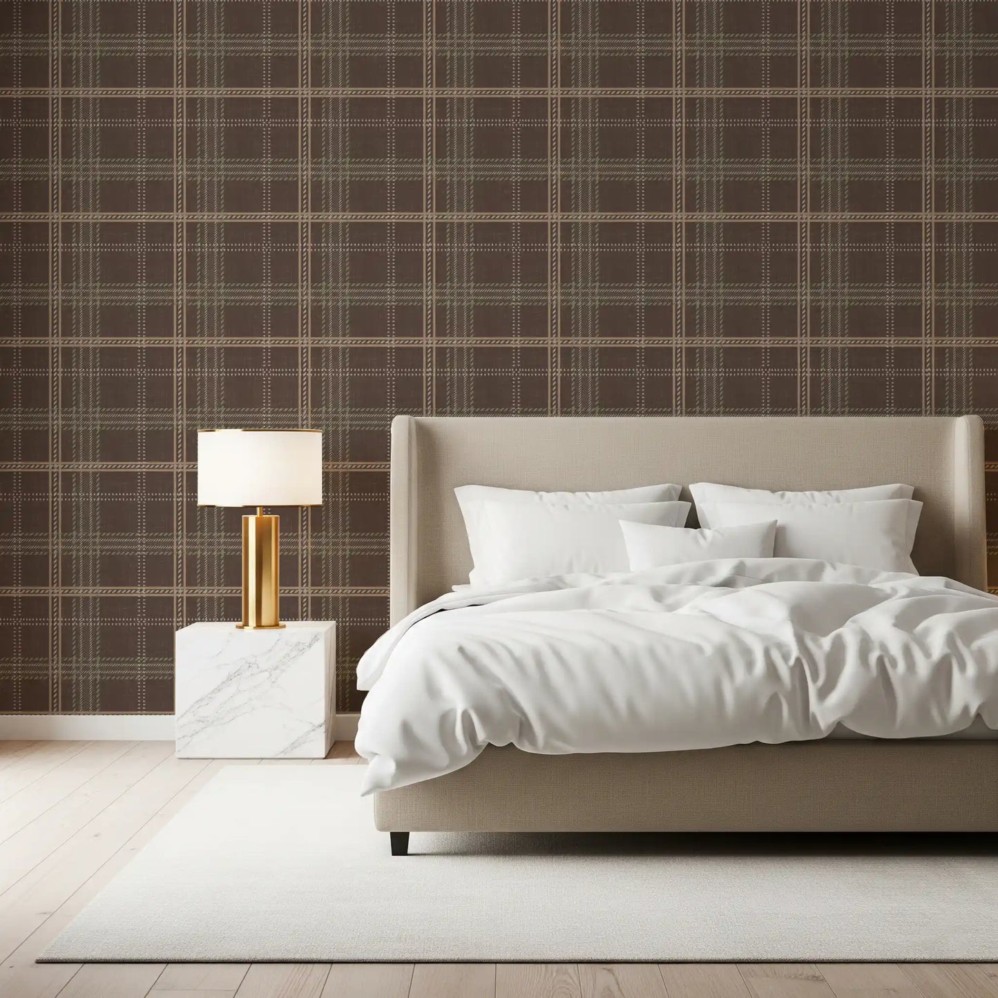 Winter Heritage - Windowpane Tartan Plaid Check - Soft Taupe Blend Wallpaper⁠