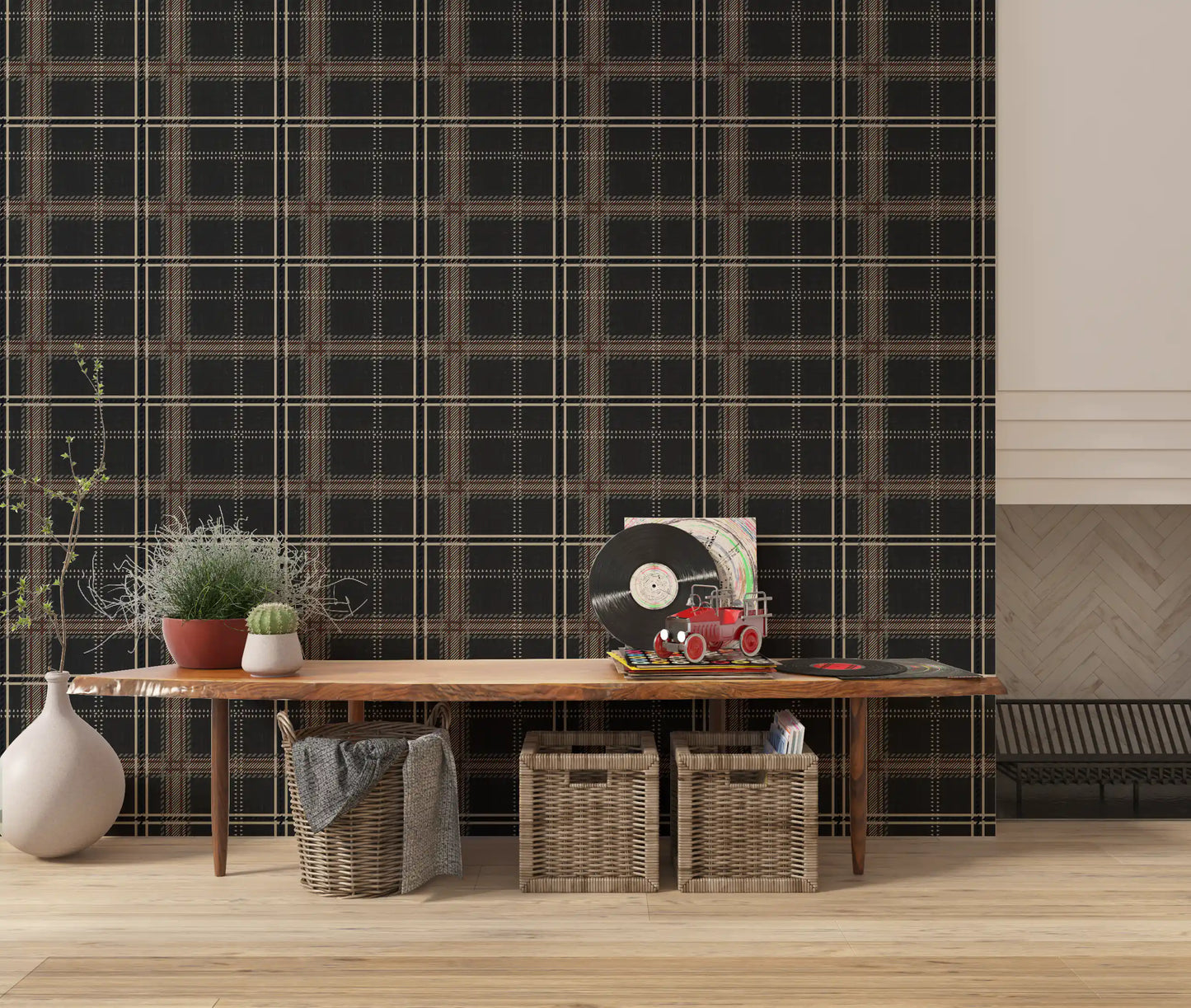 Winter Heritage - Windowpane Tartan Plaid Check - Bold High Contrast Wallpaper⁠