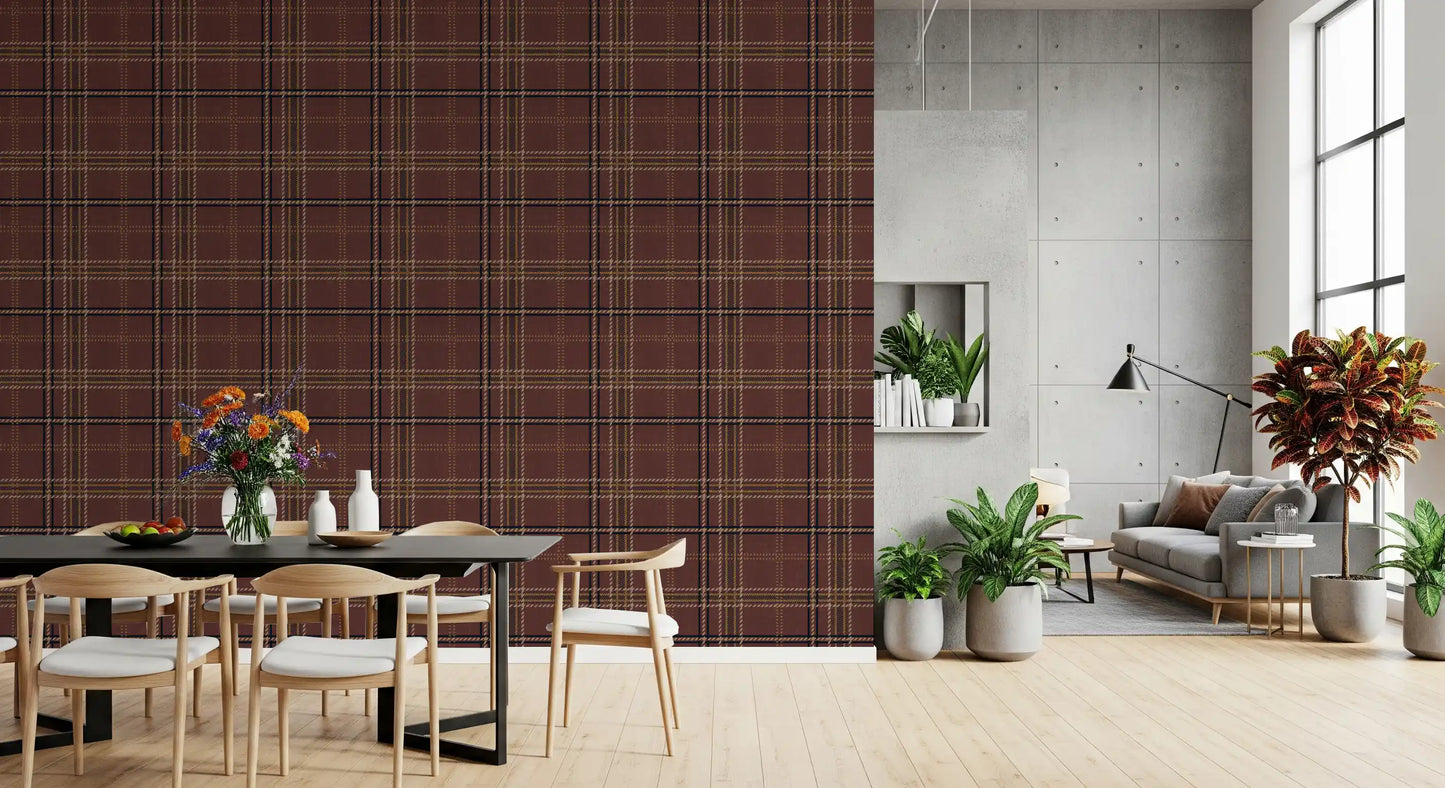 Winter Heritage - Windowpane Tartan Plaid Check - Dark Moody Tone Wallpaper⁠