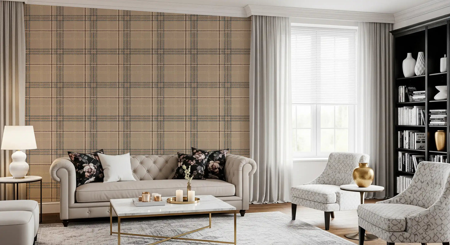 Winter Heritage - Windowpane Tartan Plaid Check - Crisp Indigo Tint Wallpaper⁠