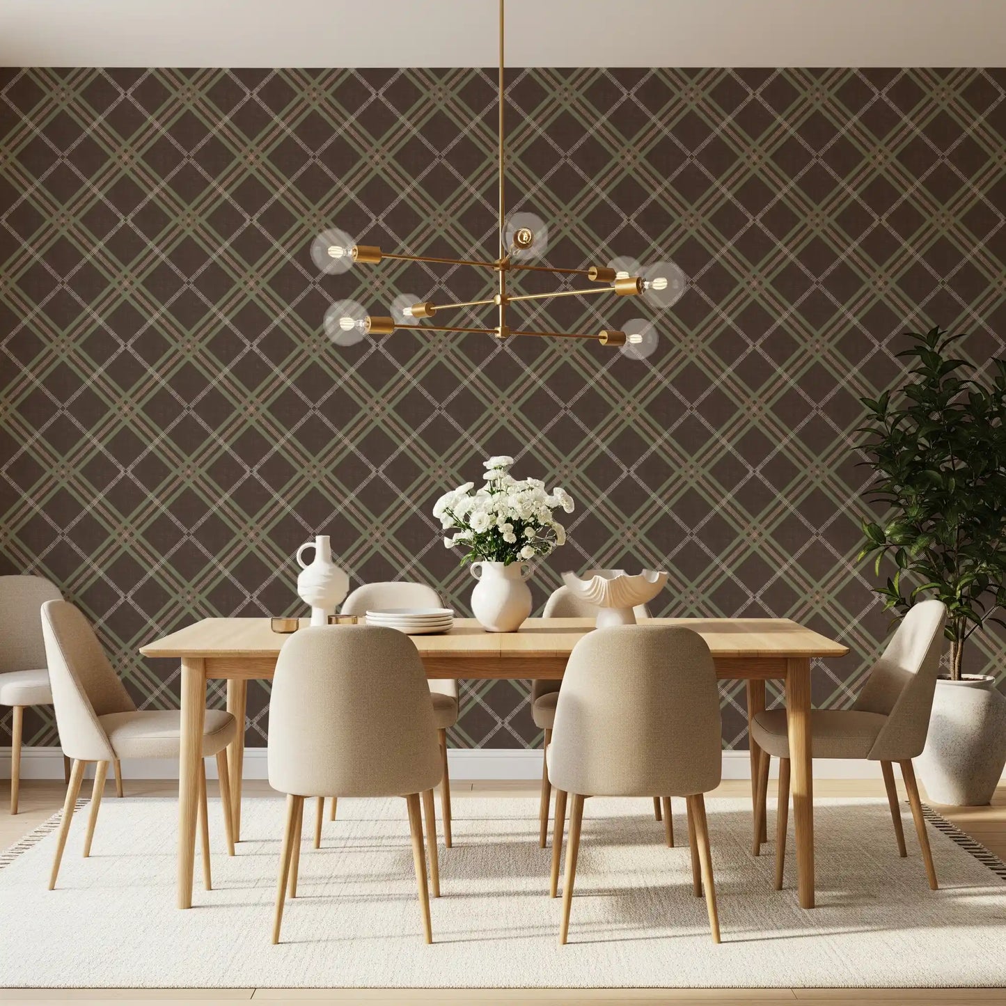 Winter Heritage - Tartan Trellis Plaid Grid - Soft Muted Hue Wallpaper⁠