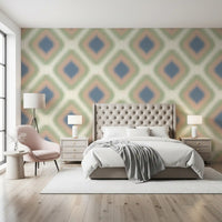 Heritage Ikat - Denim Blue and Blush Pink Grandmillennial Diamonds Wallpaper⁠