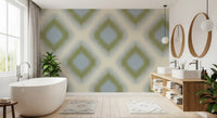 Heritage Ikat - Sage Green and French Blue Grandmillennial Diamonds Wallpaper⁠