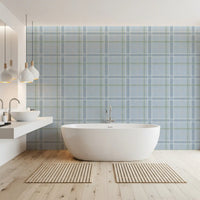 Heritage Plaid - Windowpane Tartan Check Linen - French Blue & Denim Blue Wallpaper⁠