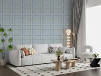 Heritage Plaid - Windowpane Tartan Check Linen - French Blue & Denim Blue Wallpaper⁠