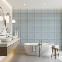 Heritage Plaid - Windowpane Tartan Check Linen - French Blue & Denim Blue Wallpaper⁠