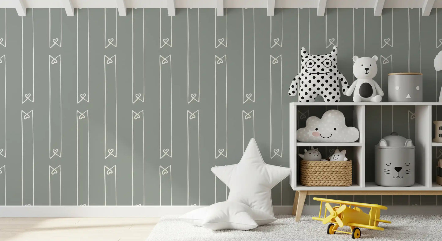 Minimalist Heart Ribbon Stripe Wallpaper⁠