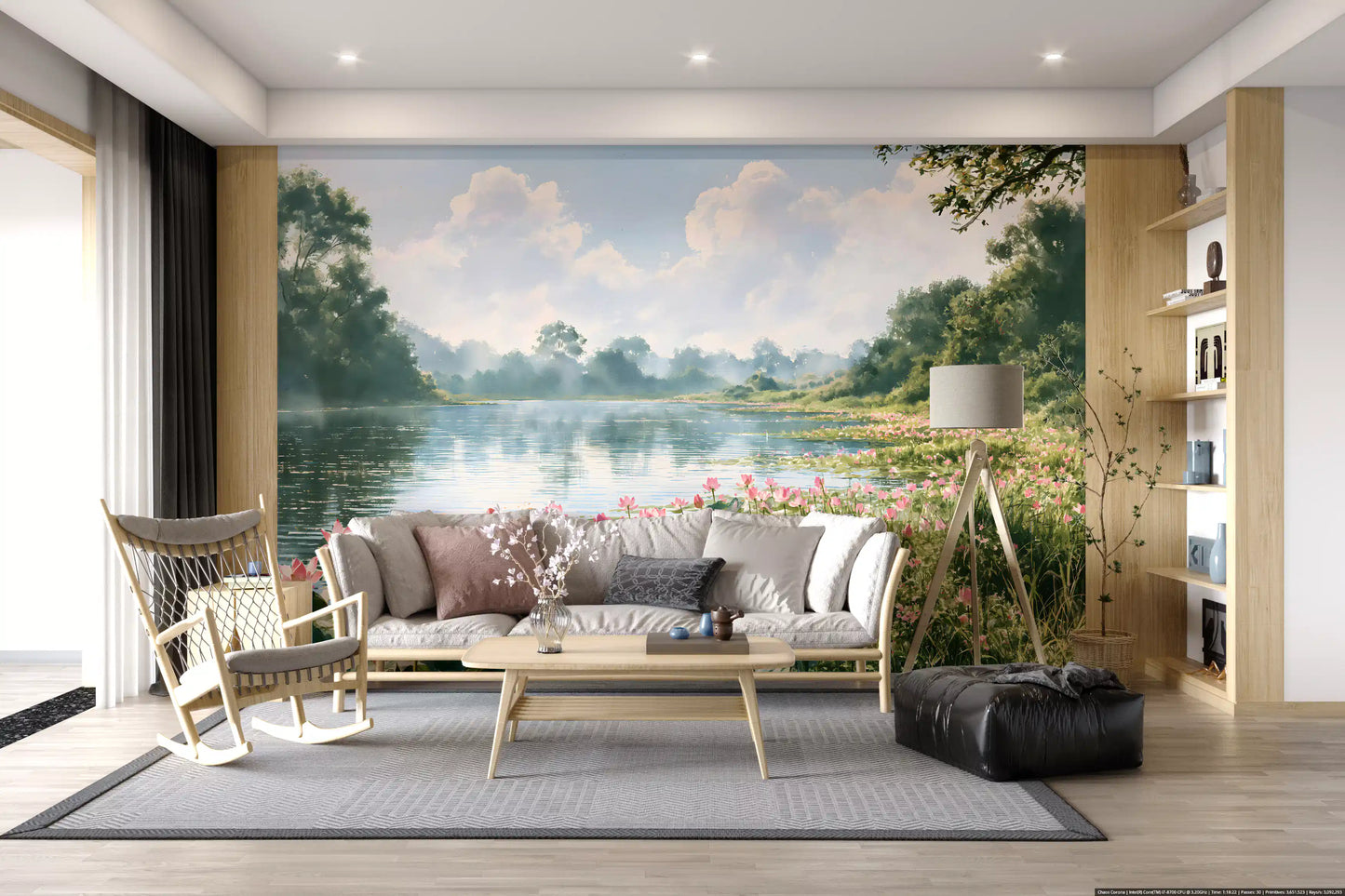 Pink Lotus Pond Landscape Wall Mural
