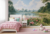 Pink Lotus Pond Landscape Wall Mural