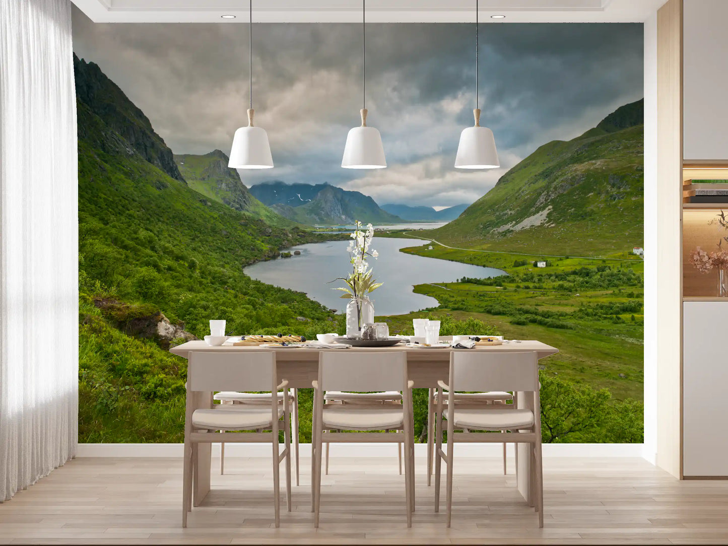 Alpine Lake and Valley Horizon Wall Mural
