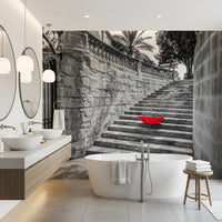 Monochromatic Staircase with Red Accents Wall Mural