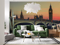 Westminster Bridge Sunset Silhouette Wall Mural