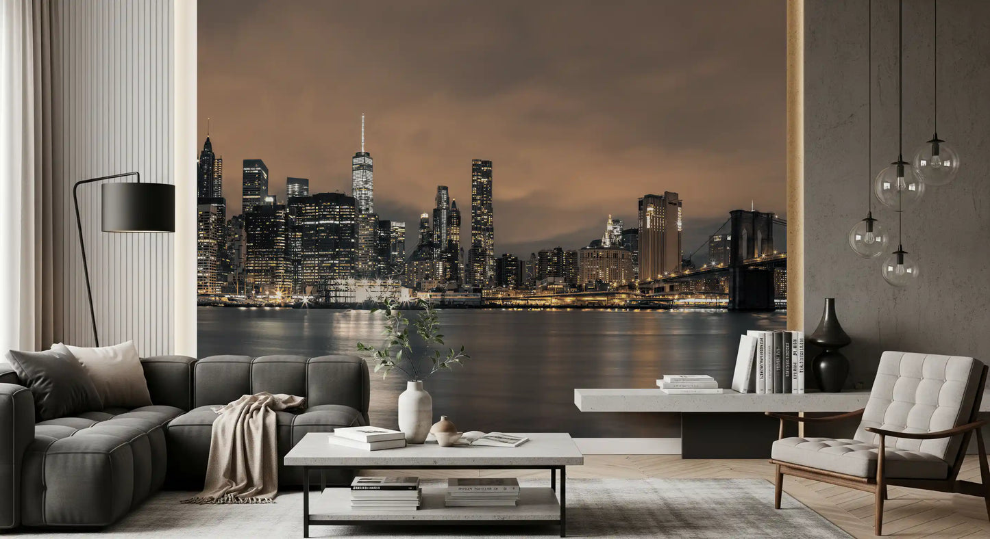 East River Night Cityscape Wall Mural