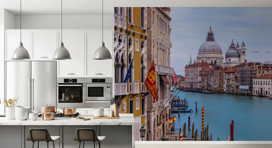 Kitchen set behind the Historic Italian Waterway Scene wall mural, GD12823
