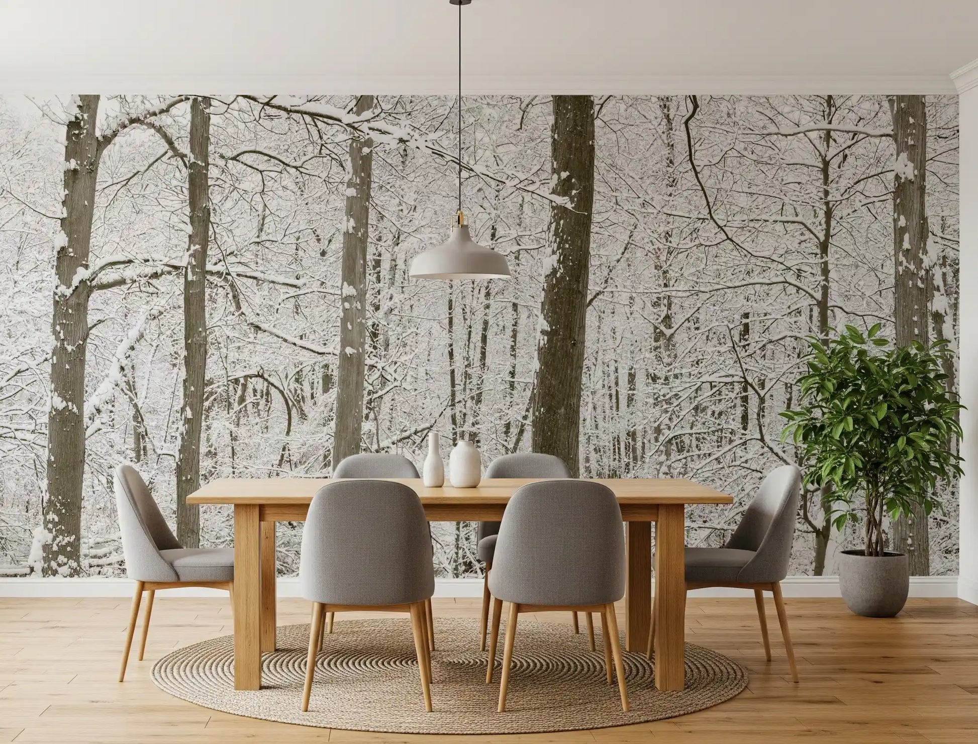 Pale snowy scene on this wall mural styling a calm Dining room GD12836
