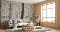 Misty forest tones keep the Frosty Woodland wall mural calm and neutral GD12836
