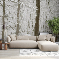 Frosty Woodland Whispers wall mural filling a bright living room backdrop GD12836
