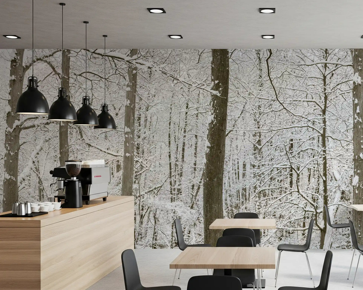 Hushed winter light fills the Woodland Whispers wall mural scene GD12836
