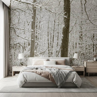 Wintry woodland wall mural framing a focused bedroom GD12836
