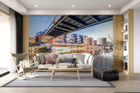 Blue sky and still water frame the Steel Bridge wall mural scene GD12837

