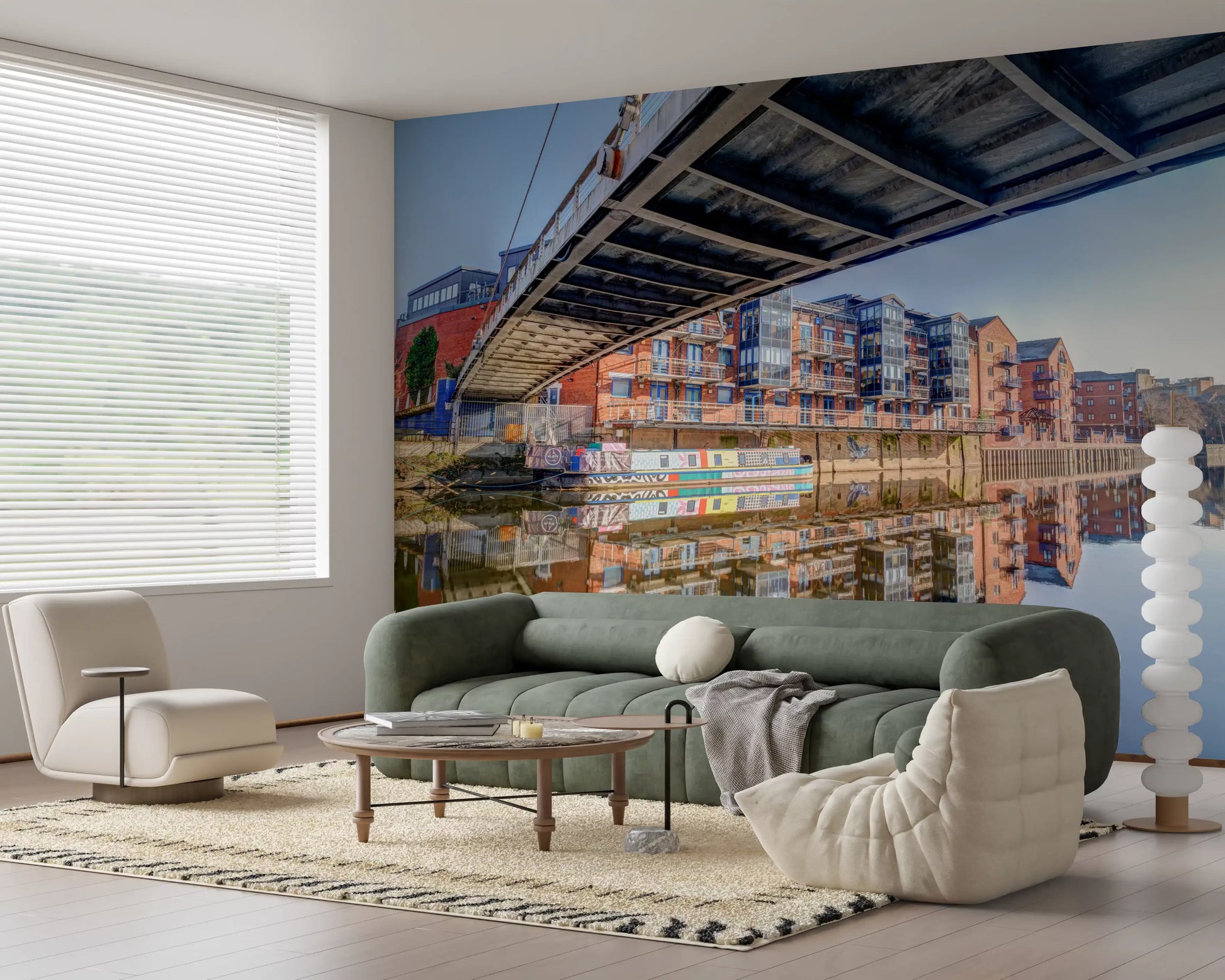 Living room set off by the Riverside steel bridge wall mural GD12837
