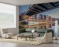 Living room set off by the Riverside steel bridge wall mural GD12837
