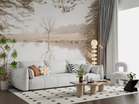 Living room framed by the Ethereal Sepia Forest Reflection wall mural, GD12839
