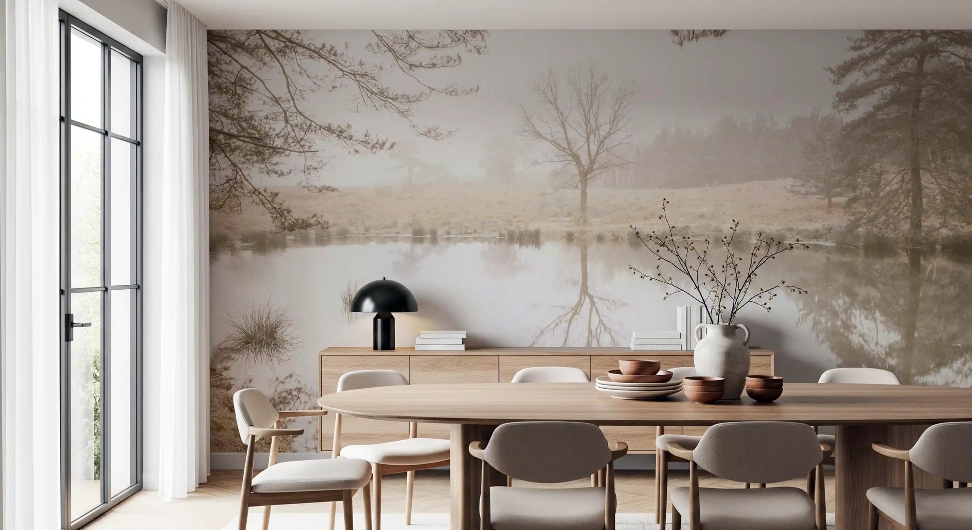 Soft cream and muted brown wash through the Ethereal wall mural, GD12839
