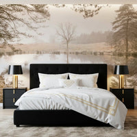 Bedroom kept calm behind a misty forest wall mural, GD12839
