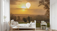 Bare trees stand against a golden sky in this sunset wall mural, GD12840
