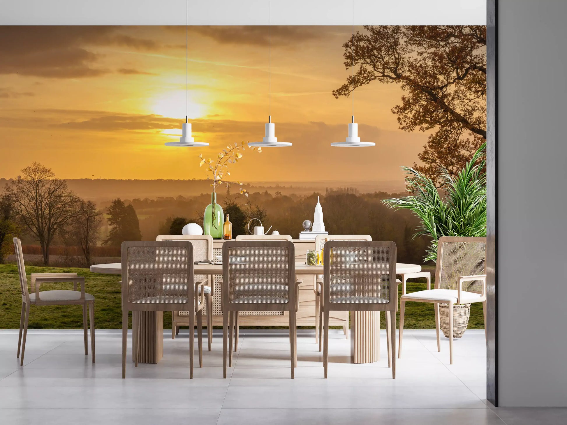 Amber sky wall mural warming a relaxed Dining room, GD12840

