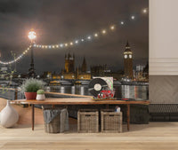 hallway shows a London night skyline in the Thames wall mural GD12841
