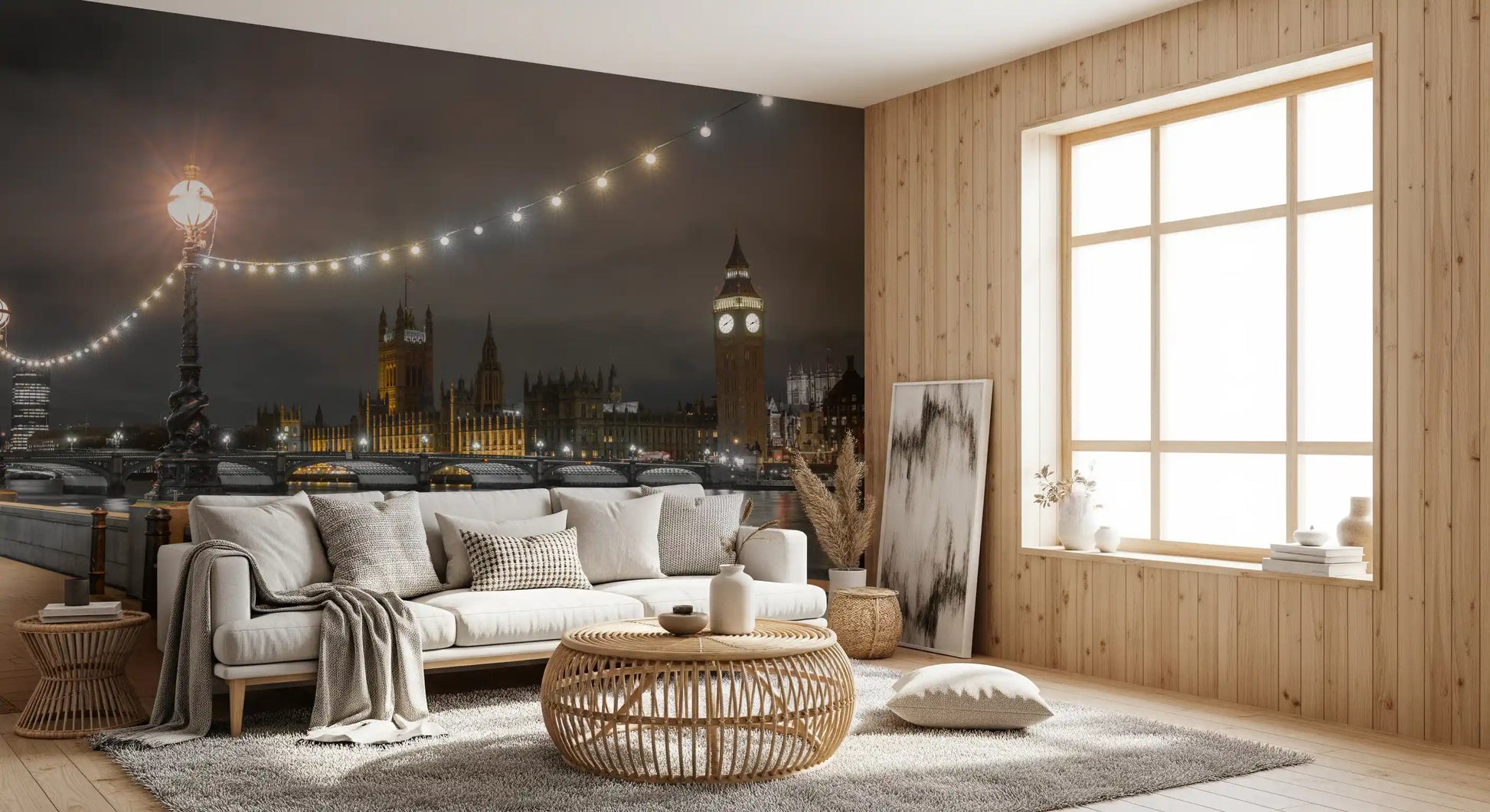 Big Ben and Westminster glow in this Thames Riverfront wall mural scene GD12841
