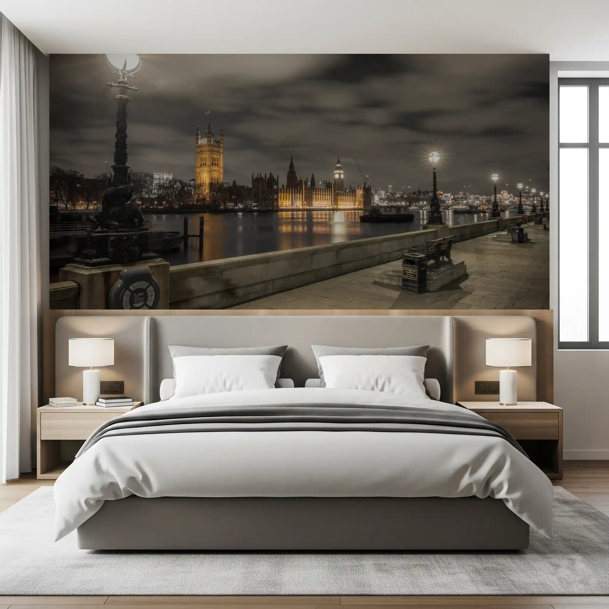 Warm reflections ripple across the water in the Riverside Vista wall mural GD12842

