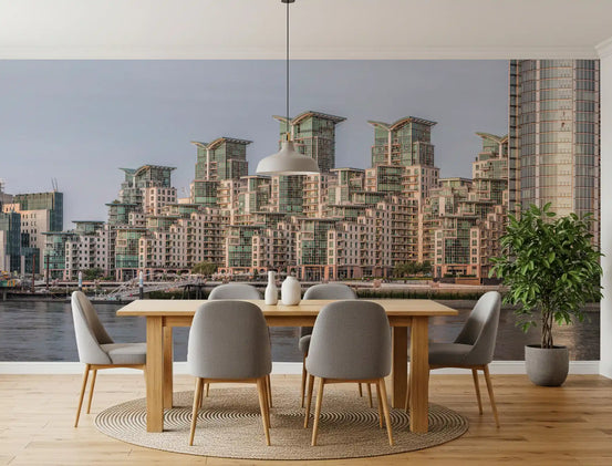 Dining room gains a river skyline from Metropolitan Waterfront Vista wall mural GD12843
