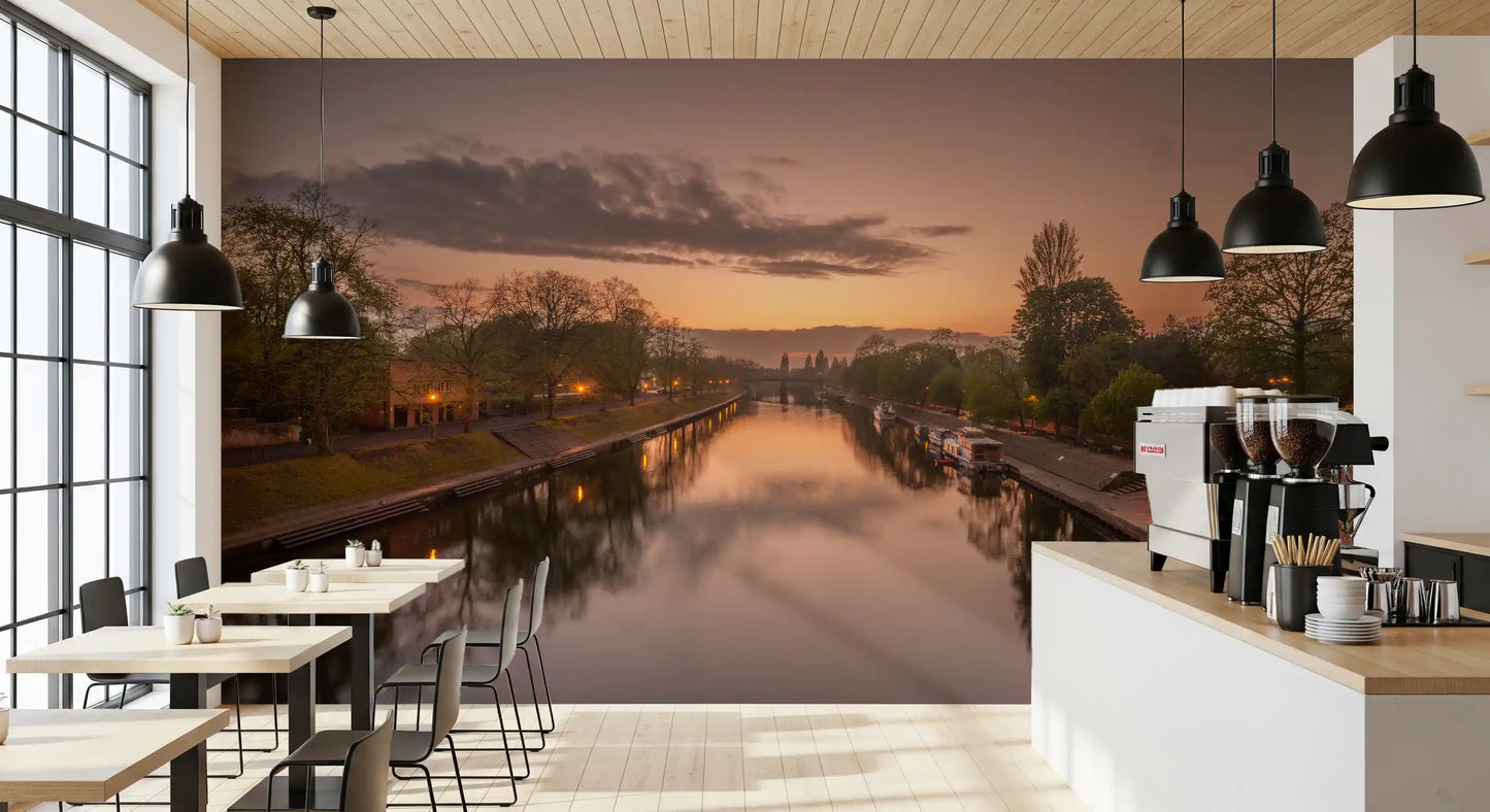 Reflective Sunset Canal Waters Wall Mural