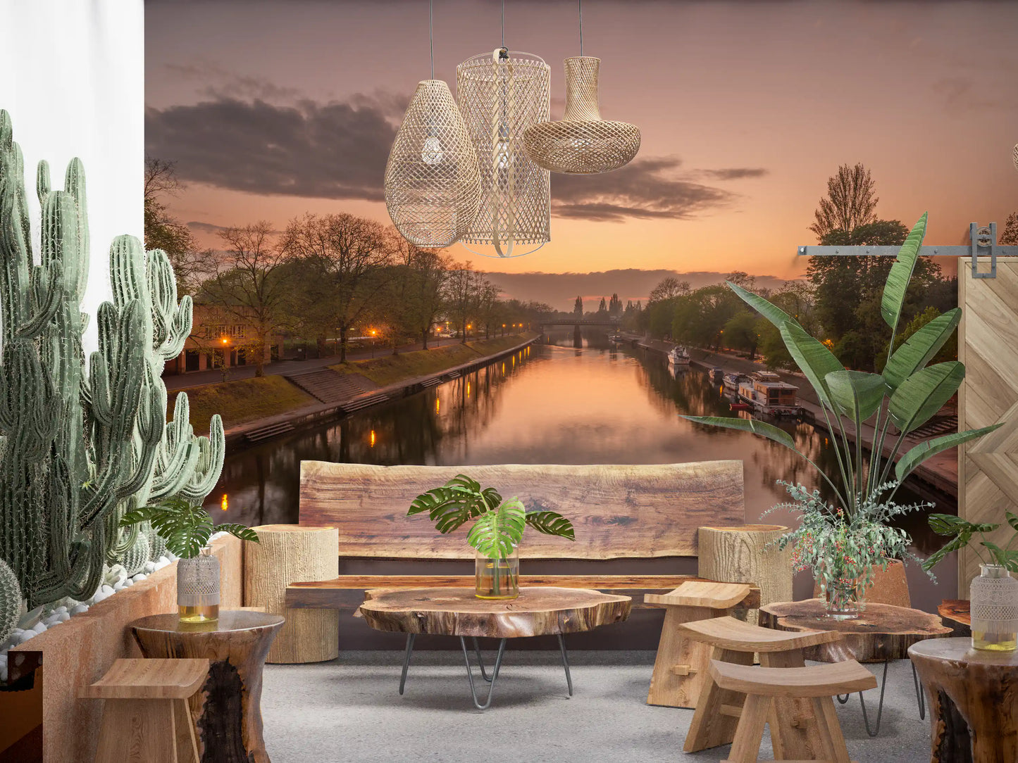 Reflective Sunset Canal Waters Wall Mural