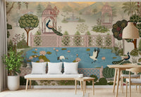 Serene Lotus Pond and Pavilion Vista Wall Mural
