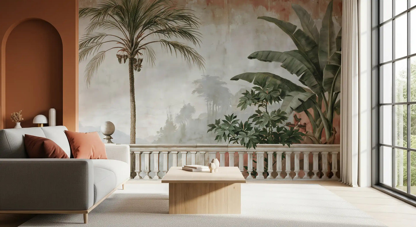 Vintage Coastal Garden Balustrade Wall Mural