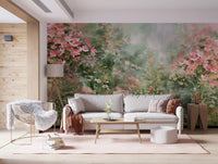 Impressionist Pink Blossom Meadow Wall Mural