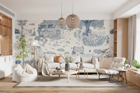 Toile de Jouy Country Cottage Sketch Wall Mural