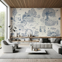 Toile de Jouy Country Cottage Sketch Wall Mural