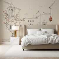 Serene Architectural Courtyard Sketch Wall Mural